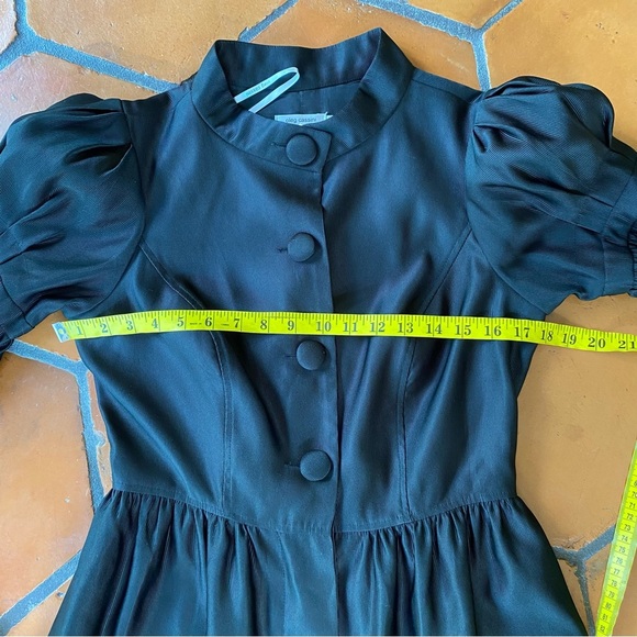 Oleg Cassini Black Puff Sleeve Button Front Dress Goth Alt Vamp Cocktail Size 6 - Picture 9 of 9